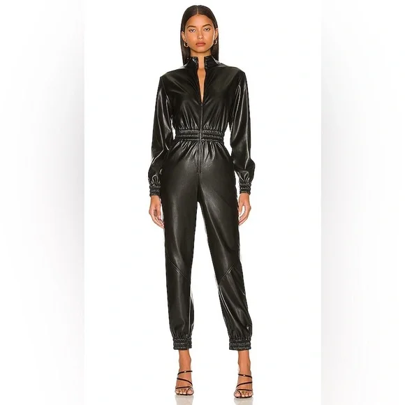 Alice + Olivia | NWOT Black Levi Vegan Leather Jumpsuit - Size US 2 - Picture 2 of 11
